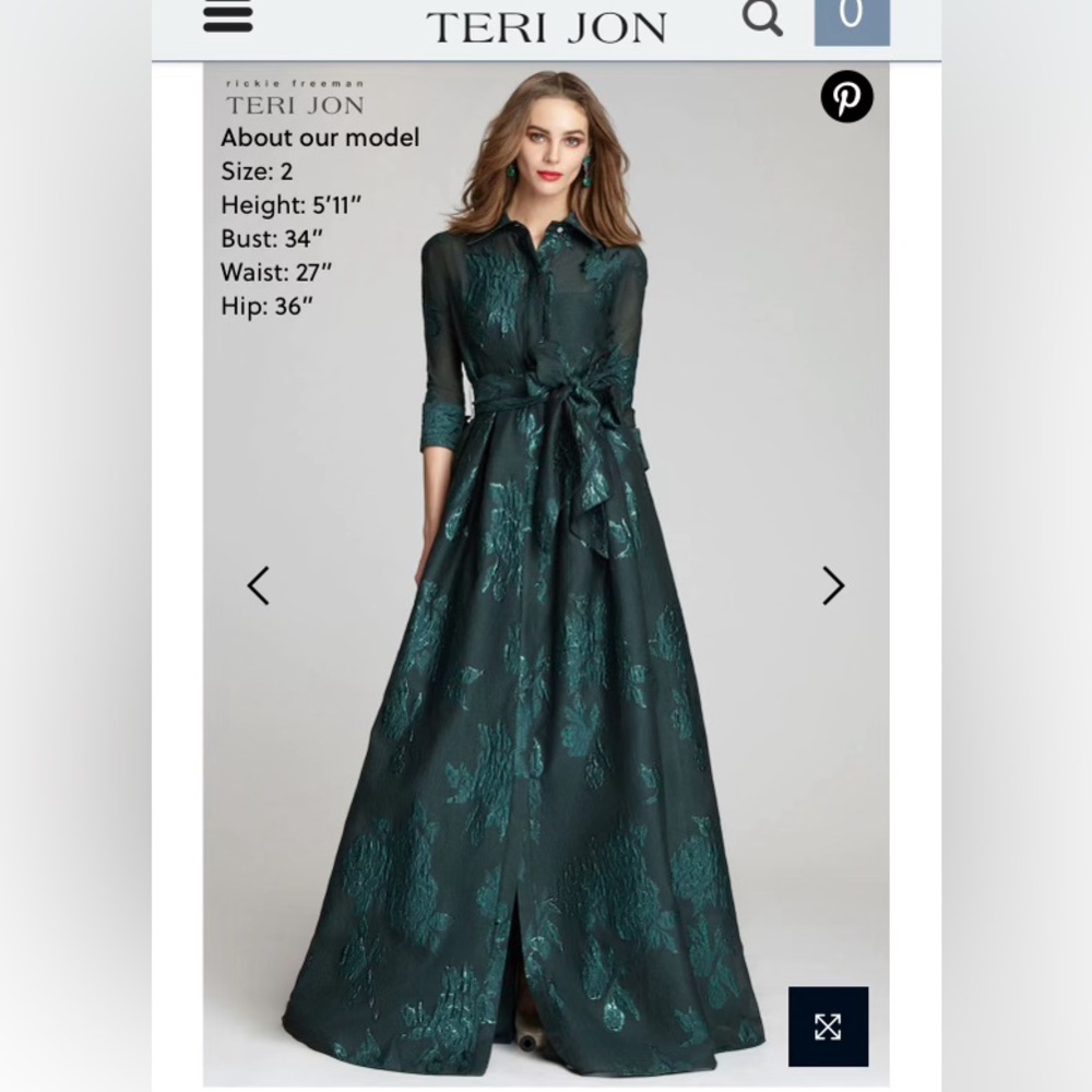 Teri Jon: Three-Quarter Sleeve Metallic Jacquard Shirt Waist
Gown